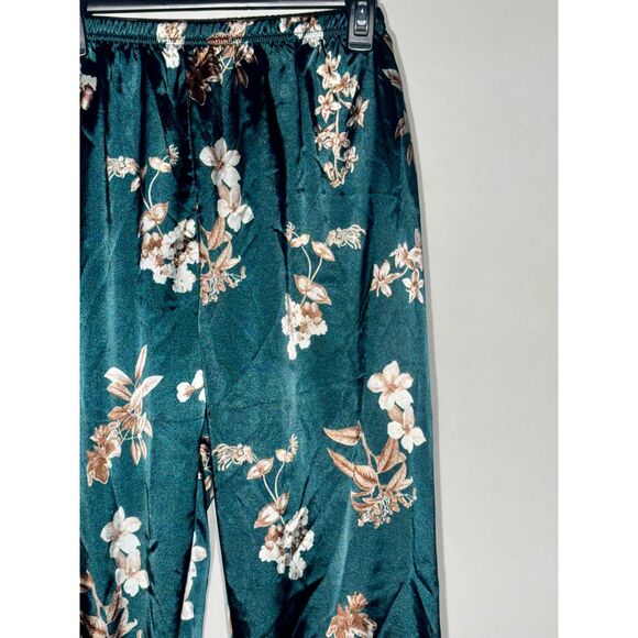 Women’s Floral Satin Pajama Pants Small Green Silky Lounge Sleepwear - Picture 3 of 5